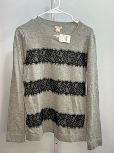 Suéter de encaje gris/negro con cuello redondo para mujer J Crew Factory, talla mediana. Nuevo con etiquetas. 3J - Imagen 1 de 8