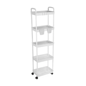 5-Tiers Rolling Utility Cart with Handle with Hanging Baskets for Room White - Picture 1 of 5