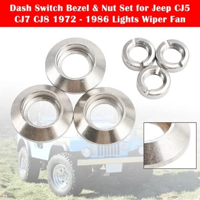 Dash Switch Bezel & Nut Set for Jeep CJ5 CJ7 CJ8 1972 - 1986 Lights Wiper Fan Foto 1 de 4