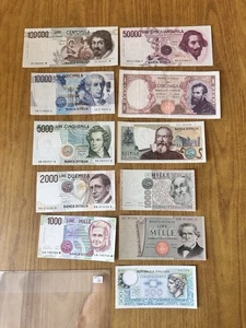 LOTTO 11 BANCONOTE LIRE 100000 CARAVAGGIO 50000 BERNINI 10000 5000 2000 1000 W3 - Foto 1 di 2