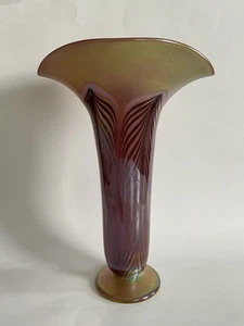 1999 Rick Strini Art Glass Fan Vase Gold & Red Color Changing Signed - Picture 1 of 8