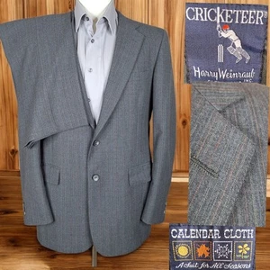 Cricketeer 2 Piece Suit Mens 42L 36X32 Gray Multicolor Stripe Vintage - Picture 1 of 15