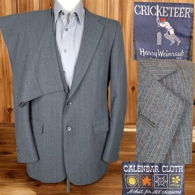 Cricketeer 2 Piece Suit Mens 42L 36X32 Gray Multicolor Stripe Vintage - Image 1 of 4