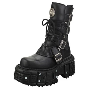 New Rock Unisex Platform Boots - Stivali Punk Nero in Pelle - 39 EU - Foto 1 di 8