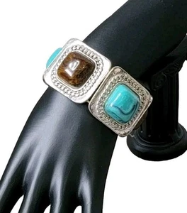 Vintage Native American Style Chunky Brown Faux Turquoise Color Stretch Bracelet - Picture 1 of 12