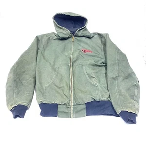 Vintage Carhartt Jacket Blue Size Med Lined Denim/Canvas. DISTRESSED HOLES LOGO - Picture 1 of 11