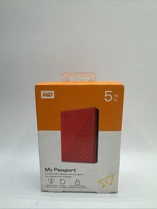 WD My Passport 5TB External Portable Hard Drive - Red - WDBPKJ0050BRD-WESN -NEW! - Afbeelding 1 van 5