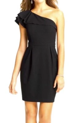 Max and Cleo одно плечо размер 0 двойной оборкой рукав черный мини официальное платье - Изображение 1 из 4