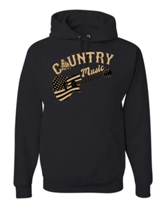 Country Music American Flag Vintage Guitar Unisex Graphic Hoodie Sweatshirt - Picture 1 of 23