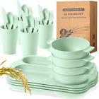 Wheat Straw Dinnerware Cutlery Set 24 Pcs Divided Plates And Bowls Sets Microwav