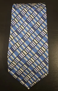 HERREN-KRAWATTE FRANGI BLAU WEISS GESTREIFT MUSTER 100 % SEIDE HERGESTELLT IN ITALIEN 3,75 x 56 - Bild 1 von 3