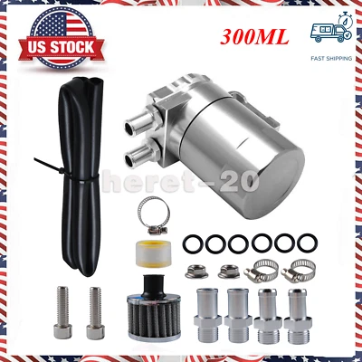 Oil Catch Can Kit 2Port 300ml Tank Baffled Reservoir with Breather Filter Sliver Foto 1 de 4