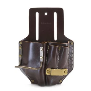 4 Pocket Leather Tool Pouch Pliers Hammer Pencils Holder Dark Tan - Picture 1 of 7