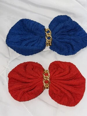 Vintage Boho 80’s 90’s Big Hair Bow Barrette Clip W/Gold Rope Chain Lot Of 2 - Image 1 of 4