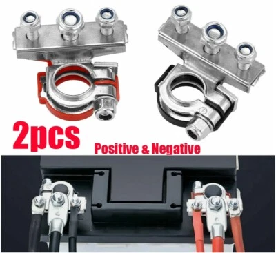 2Pcs Auto Battery Terminal Quick Connector Cables Clamps 3 Way Positive Negative - Image 1 of 4