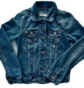 ABERCROMBIE Kids Distressed Denim Jean Jacket Coat -Med Wash - Girls Size XL 16 - Picture 1 of 6
