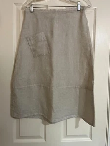FLAX Linen Weave Oatmeal Elastic Back Accent Pocket Midi Skirt P(S) Lagenlook - Picture 1 of 7
