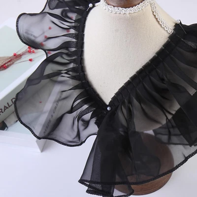 Tela plisada de organza de 3 yardas 4" cinta negra con volantes borde de encaje ribete para aplicar Foto 1 de 3