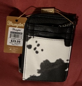 Wrangler Black Western Cow Print Mini Zip Card Case Wallet - WG133-W005BK - NWT - Picture 1 of 8