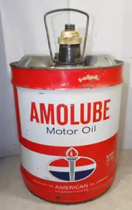 Vintage 1960s Amolube Motor Oil Empty 5-Gal Metal Can Amoco Chicago - Picture 1 of 9