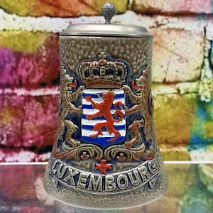 LUXEMBOURGH Original King 2 Beer Stein Lid Lion Crown Brew Country Europe Flag - Picture 1 of 24