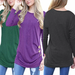 Fall Winter Women's Loose Long Sleeve Cotton Casual Blouse Shirt Tunic Tops US - Picture 1 of 17