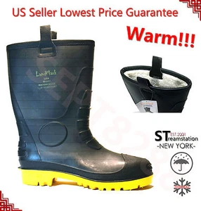 Men's Black Winter Snow Rain Boots Warm Fleece Lined Thermolite Rubber Insulated - Picture 1 of 6