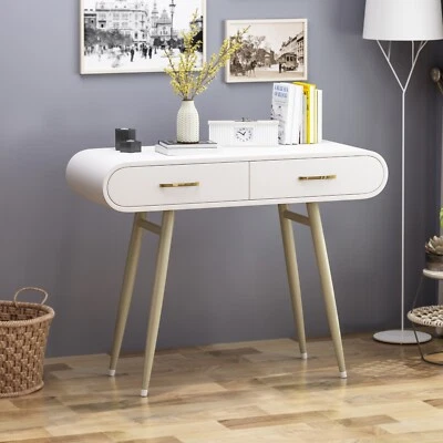 Mesa de tocador moderna de imitación de madera, oro blanco y champán Foto 1 de 4