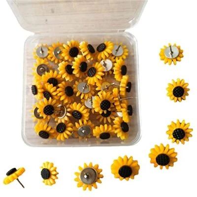 40 Pack Sunflower Push Pins Thumb Tacks Decorative Flower Cork Board Tacks - Image 1 of 4