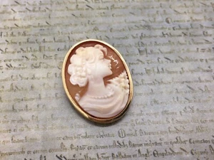 Vintage 9ct Yellow Gold Shell Cameo Brooch / Pendant - 3.3g - Picture 1 of 12