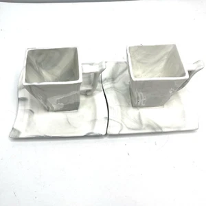 MALACASA Porcelain Coffee/ Tea Mug Set of 2 16 oz Marble Cut Design + 2 Saucers - Picture 1 of 8