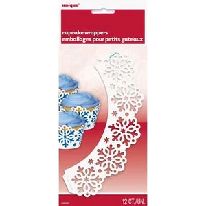 Snowflake Snow Frozen Winter Christmas Cupcake Wrappers Decorations Pack of 12 - Picture 1 of 3