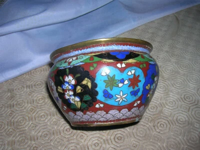 cache pot en email cloisonné napoleon III chine ou indochine periode coloniale - Photo 1/4