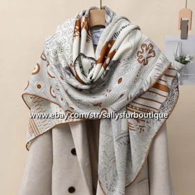 Sallys Boutique 70% Cachemira 30% Seda Envolvente Bufanda Estampado Luna Mantón Cuadrado 53" Foto 1 de 4