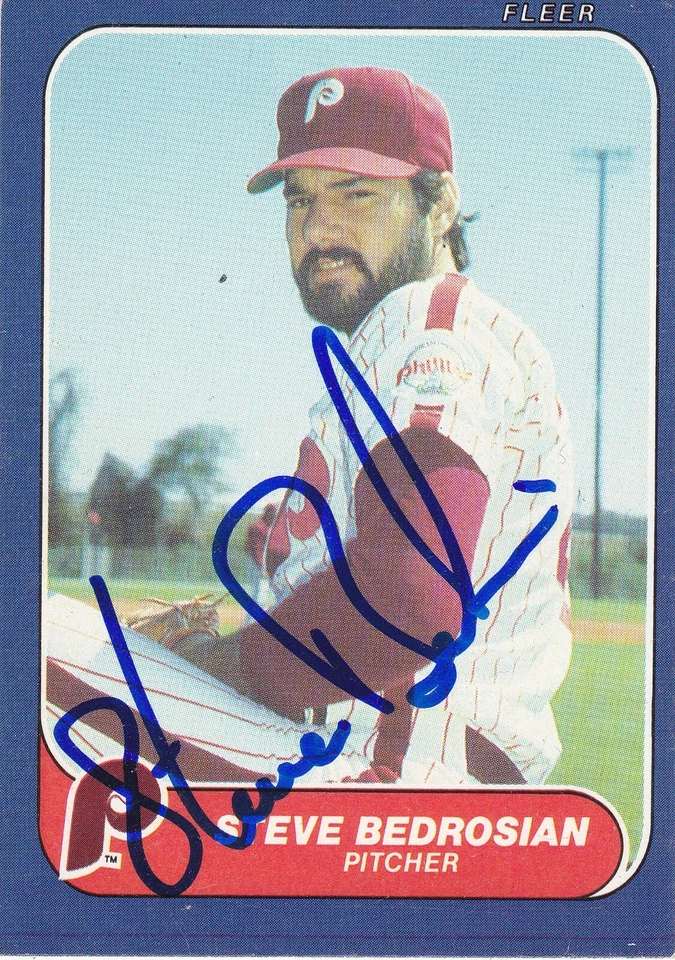 CARTÃO ASSINADO POR STEVE BEDROSIAN PHILADELPHIA PHILLIES GIGANTES GÊMEOS ATLANTA BRAVES - Imagem 1 de 1