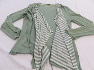OUI DUCK EGG GRÜN 72 % LEINENMISCHUNG UNI & KONTRAST OFFENE KASKADE CARDIGAN UK 16 - Bild 1 von 12