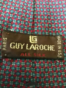 100% Silk Guy Laroche Paris Multicolored Red Blue Floral Diamond Pattern Tie - Picture 1 of 3