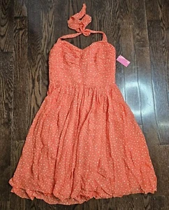 Phoebe For Kay Unger Vintage 100% Silk Coral Halter Midi Dress Womens Sz 12 NEW - Picture 1 of 12