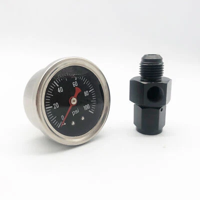 0-100 PSI Pressure Gauge 1/8" NPT Liquid With AN 6 Adapter Fuel Pressure Gauge - Image 1 of 4
