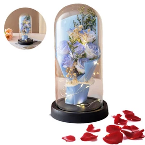 Preserved Roses in Glass Dome- Eternal Flower with Warm LED Light | Mother's Day - Picture 1 of 5