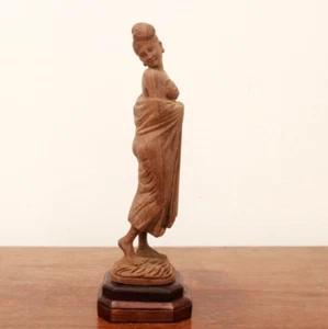 Antique Statue Indian Women Wooden Art Sculpture Home Office Tabletop Decor Idol - Picture 1 of 6