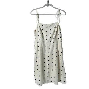 Old Navy Mini Dress Womens XL White Black Polka Dot Linen Blend Smocked Pockets - Picture 1 of 12
