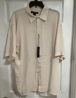 Vntg Domani Platinum Beige Shirt Mens 3XL Button Short  Sleeve Striped - Image 1 of 4