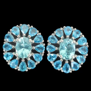 Summer 925 Silver Earrings Oval Apatite 8x6mm Natural Gemstone Jewelry - Picture 1 of 9