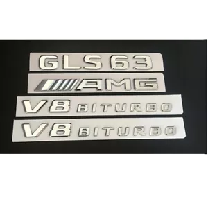 Chrome Trunk Fender Emblems Badges for Mercedes Benz X166 GLS63 AMG V8 BITURBO / - Foto 1 di 2