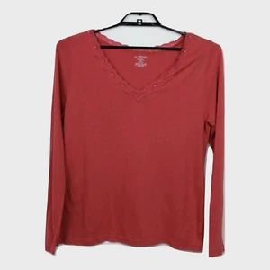 Blusa para mujer Lane Bryant 14/16 rosa manga larga cuello en V mezcla de algodón - Imagen 1 de 5