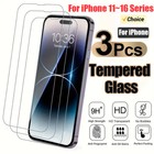 3X Tempered Glass Screen Protector For iPhone 16 15 14 13 12 11 Pro Max X XR 8 7