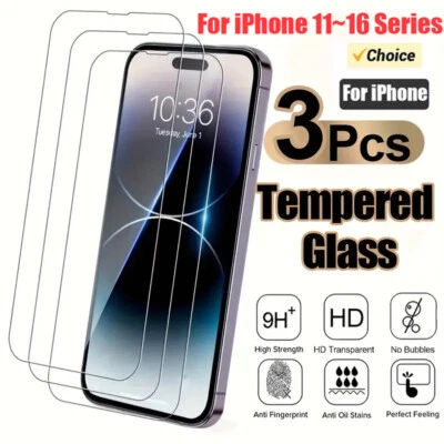 3X Protector de Pantalla de Vidrio Templado para iPhone 16 15 14 13 12 11 Pro Max X XR 8 7 Foto 1 de 4