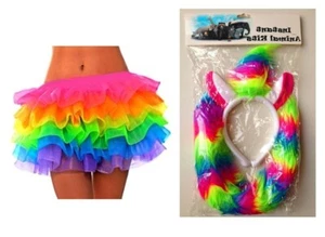 HALLOWEEN RAINBOW MAGICAL UNICORN Tutu Costume Kids Girls Fancy Dress Skirt UK - Picture 1 of 11