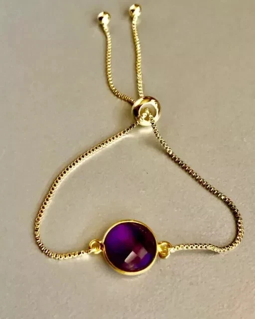 2Ct Round Cut Lab-Created Amethyst Charming Bolo Bracelet 14K Yellow Gold Plated - Image 1 of 4